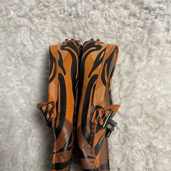 Tod’s Military print leather loafers Brown,black & orange  metal Double T SZ4.5 - Picture 4 of 9